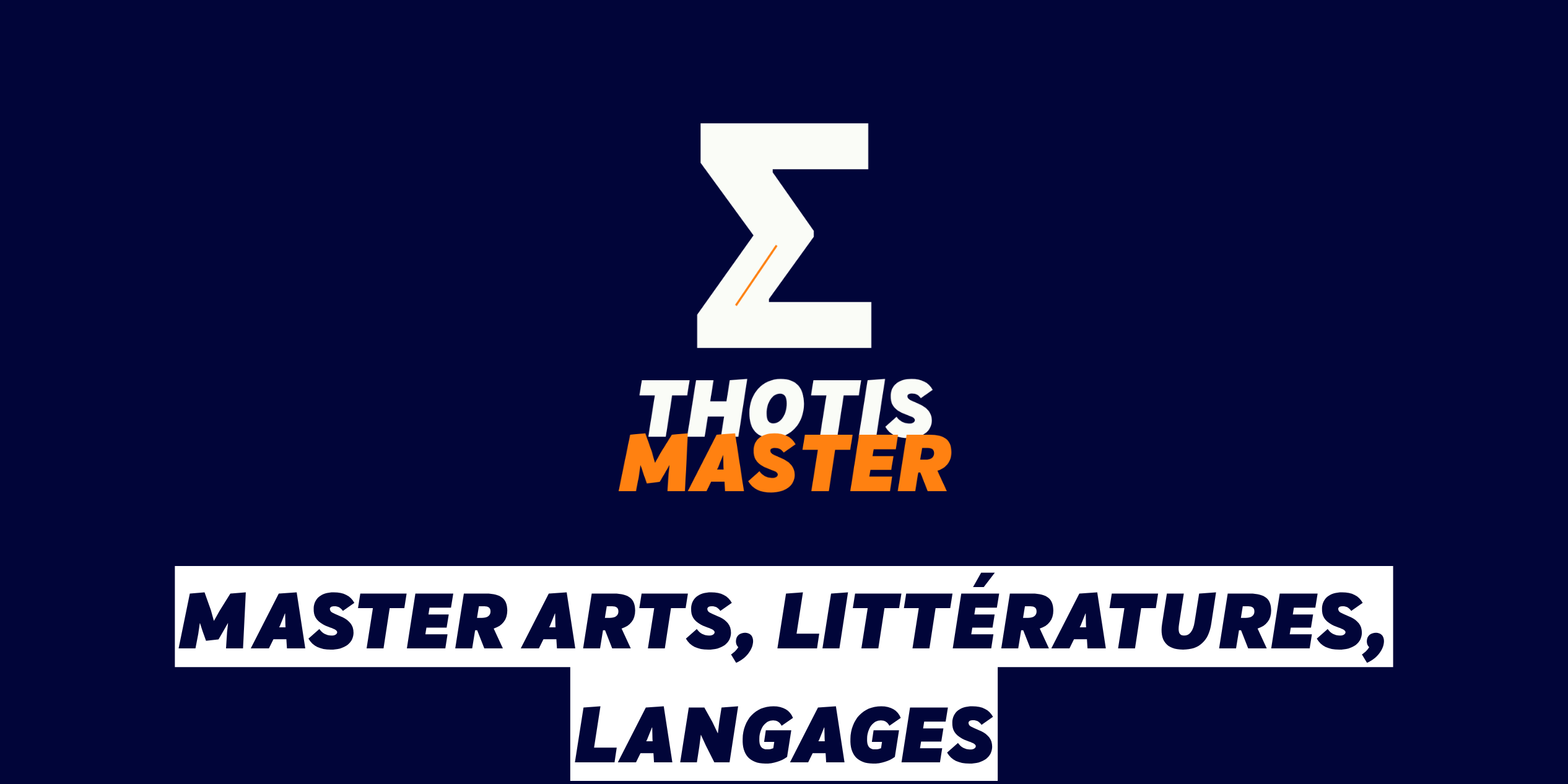 Brand logo: white zigzag Z above orange 'MASTER' and white 'THOTIS' on a dark blue background, with bold white boxed text listing arts, literature, languages.