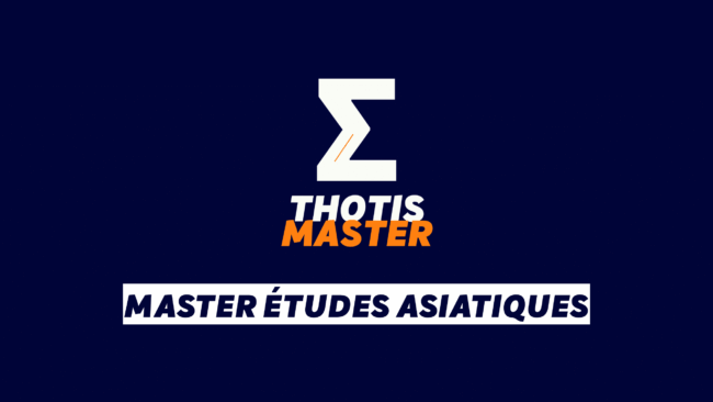 Master Études asiatiques Logo for THOTIS MASTER: white zigzag 'Z' icon with orange accent on a dark blue background, followed by the words THOTIS MASTER in white and orange, and a white banner reading MASTER ÉTUDES ASIATIQUES in bold navy letters.