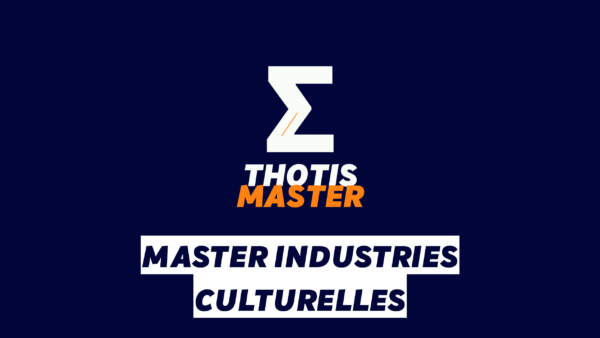 Logo on navy background: white zigzag Z with an orange accent, and bold 'THOTIS MASTER' text in white/orange above 'MASTER INDUSTRIES CULTURELLES'.