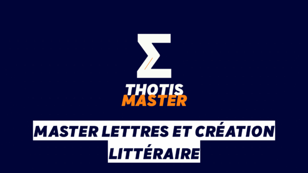 Master Lettres et création littéraire Brand graphic: white Z logo with orange accent, 'THOTIS MASTER' text in white/orange on a dark blue gradient background.