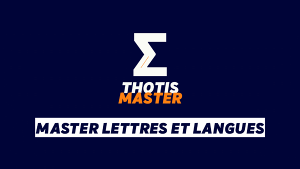 Master Lettres et langues Logo: large white stylized Z with orange accent on a dark blue background, accompanied by the words 'THOTIS MASTER' in white and orange. Beneath is a white banner reading 'MASTER LETTRES ET LANGUES'.
