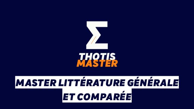 Logo with a white Z-like shape and an orange accent reading THOTIS MASTER on a dark blue background; below is a white banner with bold French text for the Master’s program in literature.