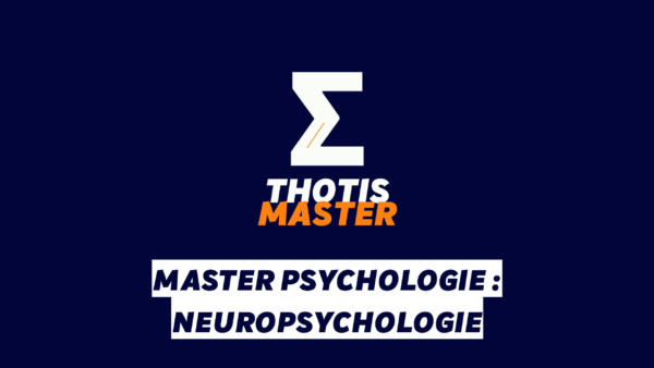 Poster with navy background, white Z-style logo, bold 'THOTIS MASTER' in white and orange, and a white caption block reading 'MASTER PSYCHOLOGIE: NEUROPSYCHOLOGIE'.