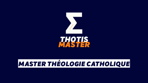 Master Théologie catholique Logo for THOTIS MASTER: large white stylized Z on dark blue, with bold white 'THOTIS' and orange 'MASTER' text; banner below reads 'MASTER THÉOLOGIE CATHOLIQUE'.