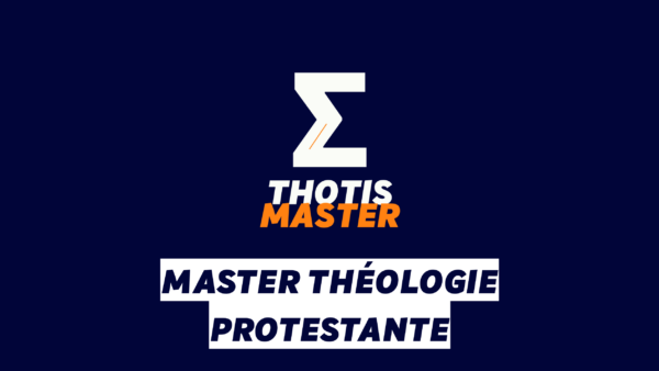 Master Théologie protestante Logo on dark blue background featuring a large white zigzag 'Z' and the words 'THOTIS' in white and 'MASTER' in orange; below, a white banner with bold black text reading 'MASTER THÉOLOGIE PROTESTANTE'.