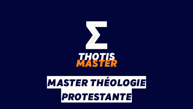 Logo on dark blue background featuring a large white zigzag 'Z' and the words 'THOTIS' in white and 'MASTER' in orange; below, a white banner with bold black text reading 'MASTER THÉOLOGIE PROTESTANTE'.