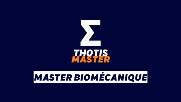 Master Biomécanique Brand logo: white zigzag Z with orange accent, text 'THOTIS MASTER' on dark blue, plus a 'MASTER BIOMÉCANIQUE' banner in white.