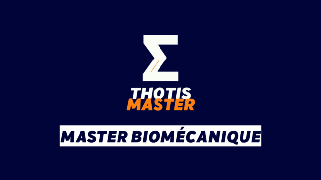 Master Biomécanique Brand logo: white zigzag Z with orange accent, text 'THOTIS MASTER' on dark blue, plus a 'MASTER BIOMÉCANIQUE' banner in white.