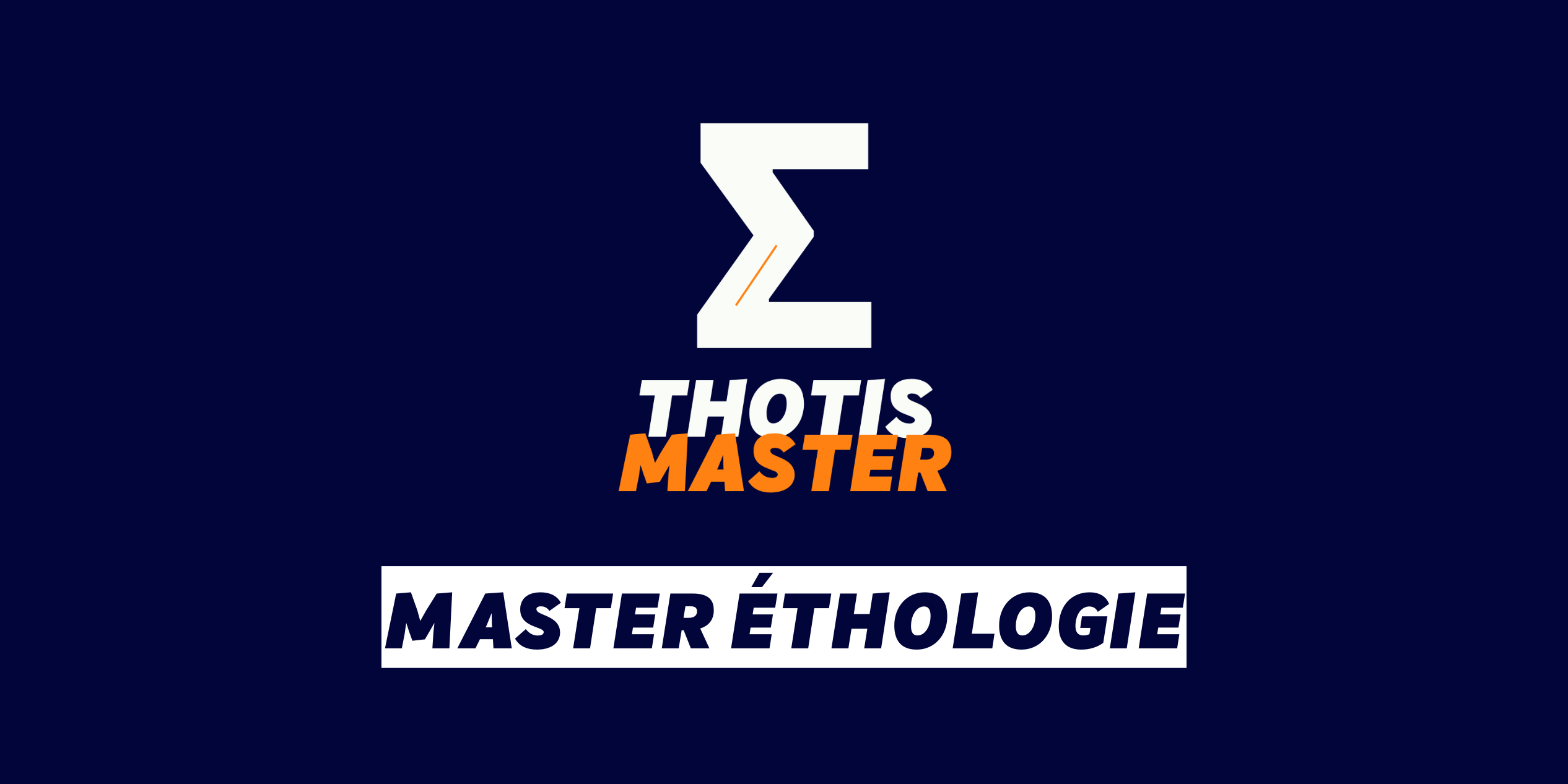 Master Éthologie Logo on dark blue background featuring a large white zigzag 'Z' with a small orange accent, and the bold text 'MASTER ÉTHOLOGIE' in white on a white banner below.