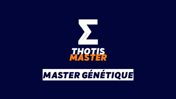 Master Génétique Brand logo on a dark blue background: a white geometric zigzag 'Z' with an orange accent, followed by the words 'THOTIS MASTER' in white/orange, and a white banner reading 'MASTER GÉNÉTIQUE' in bold black text.