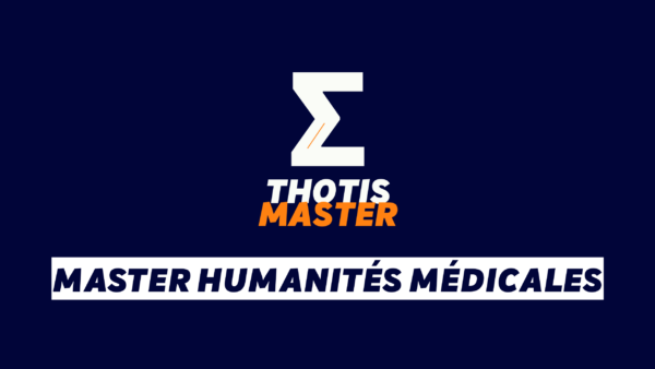 Master Humanités médicales Logo on dark blue background: white zigzag Z with orange accent above the words “THOTIS MASTER.”