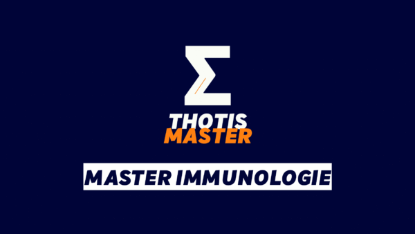 Master Immunologie Logo featuring a large white stylized Z on a dark blue gradient, with the words 'THOTIS MASTER' (white 'THOTIS', orange 'MASTER') and a white banner reading 'MASTER IMMUNOLOGIE' beneath it.