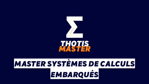 Master Systèmes de calculs embarqués White angular Z logo with orange accent on a dark blue background, accompanied by 'THOTIS MASTER' in white and orange.