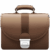 Brown leather briefcase with a top handle and metal latch, closed and stitched edges.