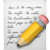 Yellow pencil rests on a notebook page with handwritten cursive text.